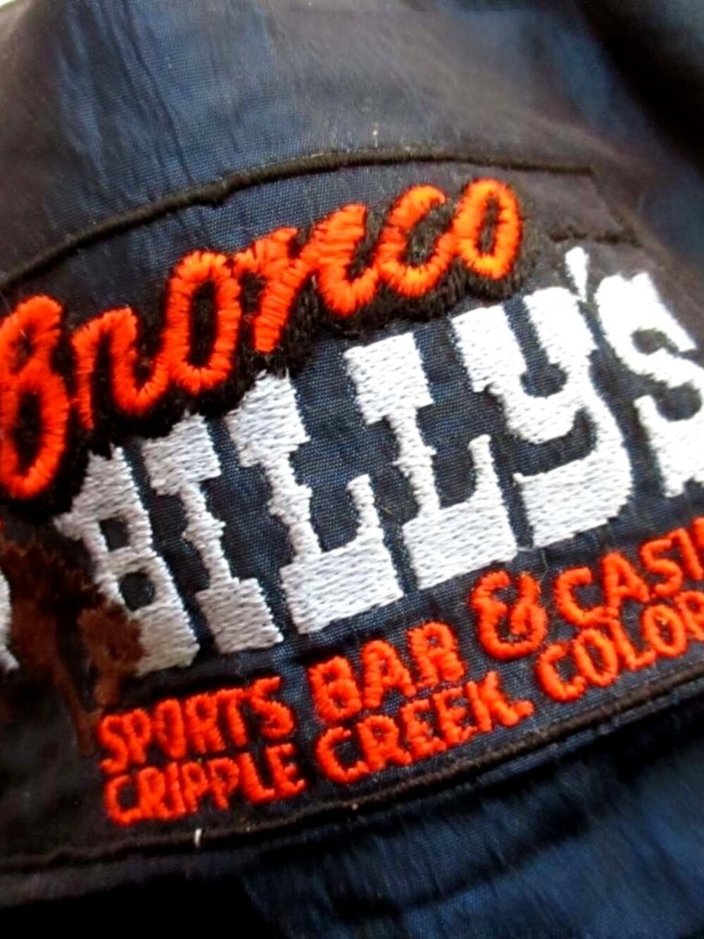 Vtg 70s 80s BLUE SATIN NYLON BRONCO BILLY'S COLORADO CASINO BILLED HAT CAP